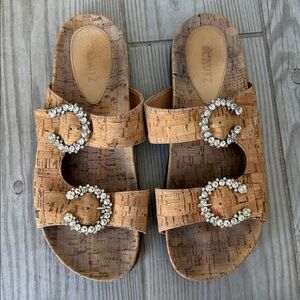 Schutz Cybelle Cork Slide Sandals with Crystals 9.5